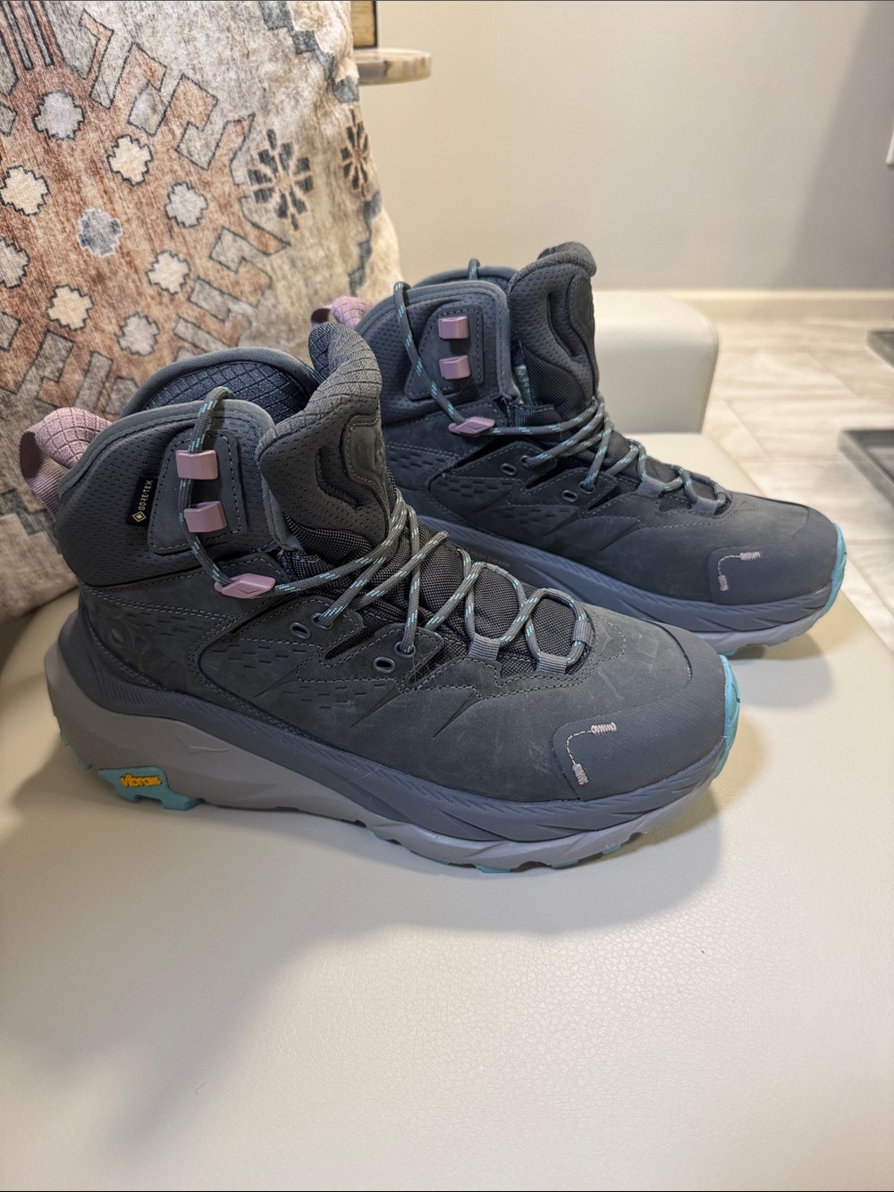 Hoka Women's Dark Gray Hiking Boots with Pink Accents